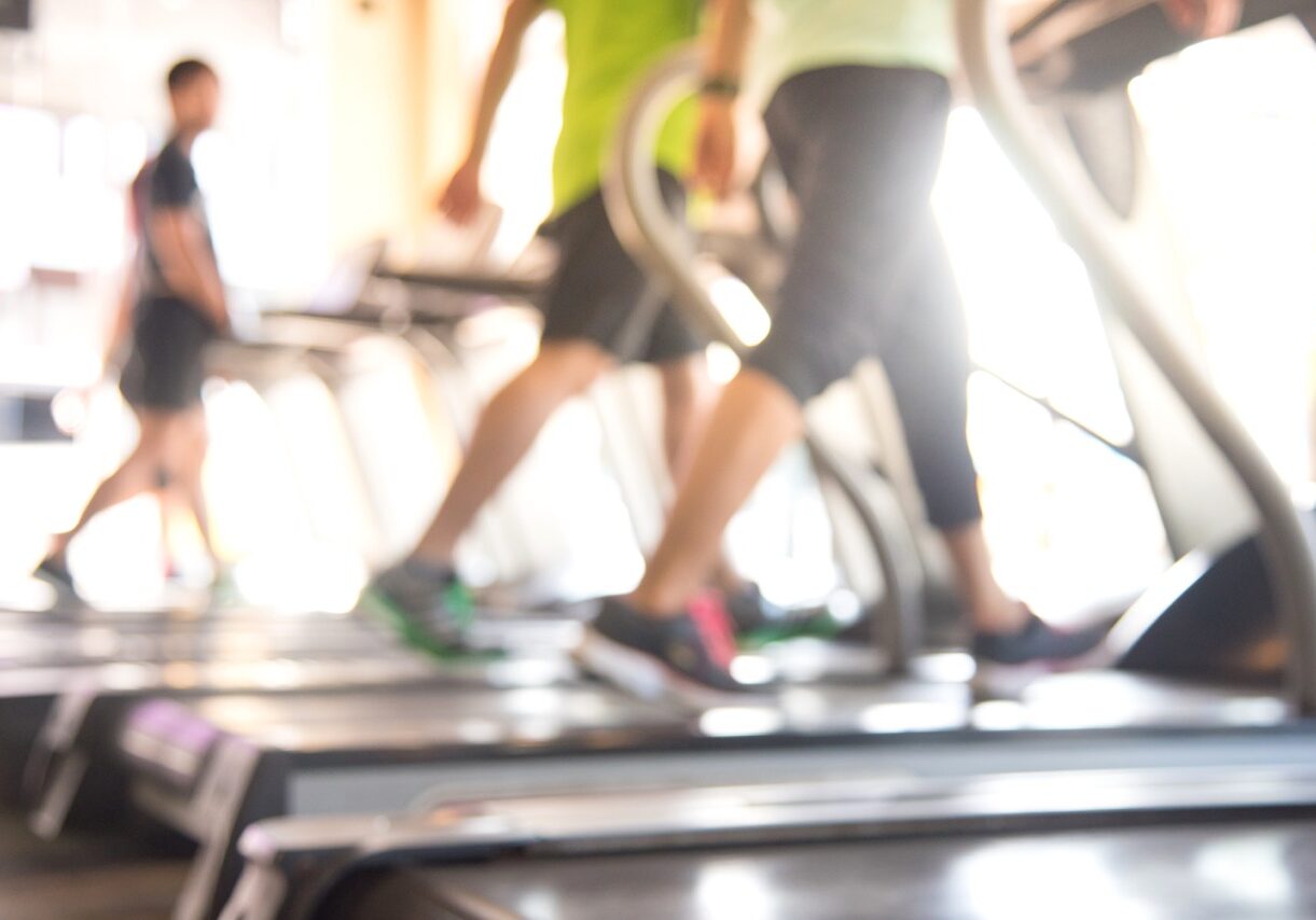 Blur abstract background  tracking machine in fitness center.