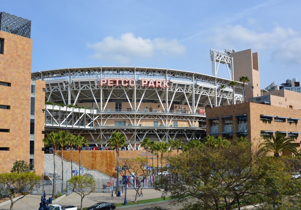 SAN DIEGO CA USA APRIL 7 2015: Petco Park Stadium, home of the Padres baseball team, in San Diego. Petco Park is an open-air ballpark in downtown San Diego, California